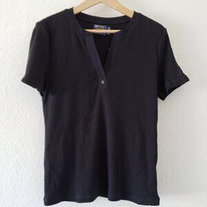 NWT - American Living Split Neck Black t-Shirt 100% Cotton - Size L